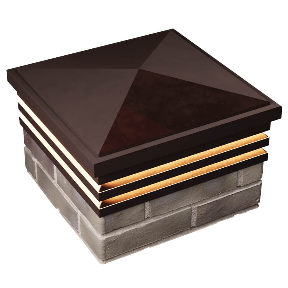 Колпак Zking Бона ХайТек Коричневый на столб 1.5х1.5 кирпича (385х385мм) с подсветкой в Михайловске фото