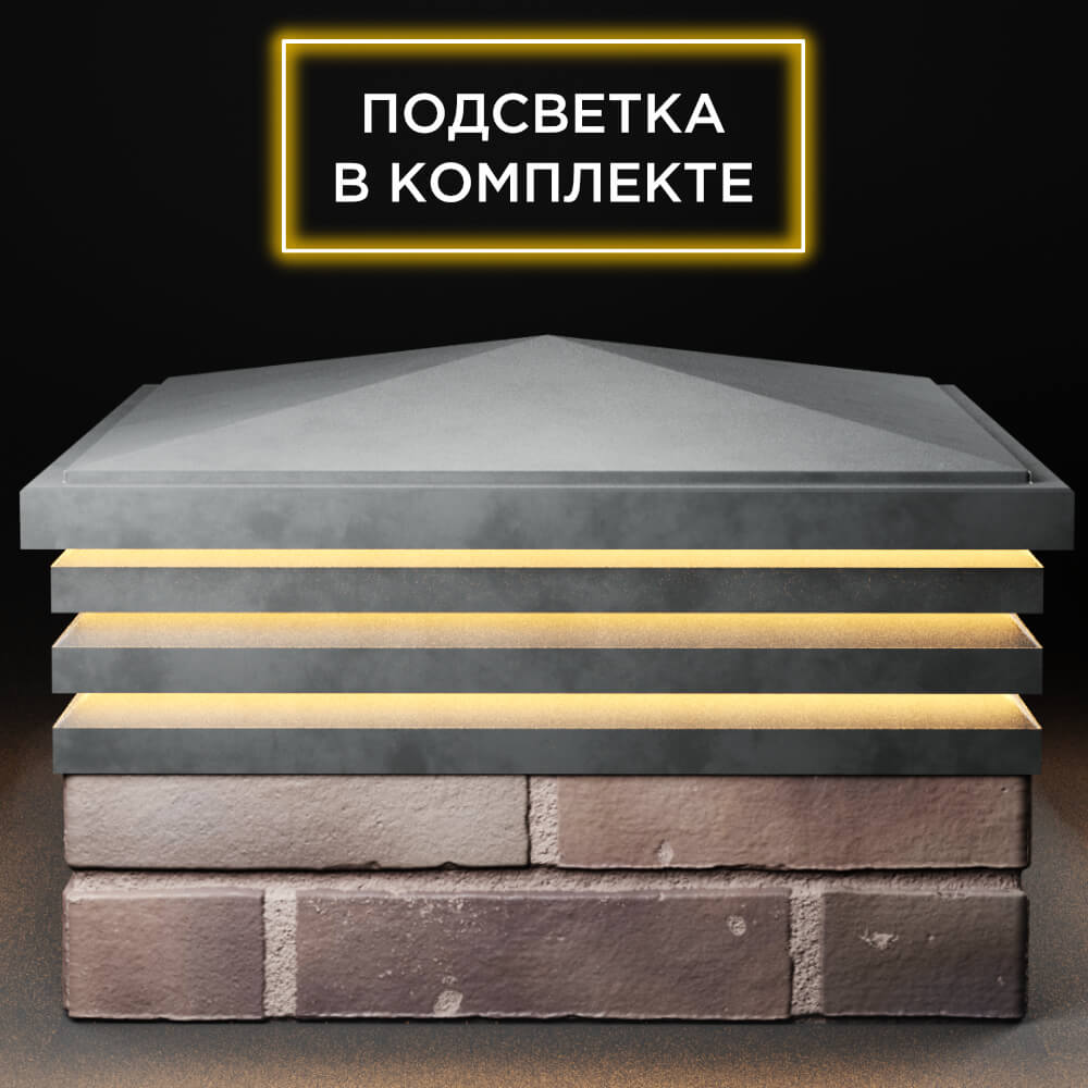 Колпак Zking Бона ХайТек Серый на столб 2х2 кирпича (513х513мм) с подсветкой в Михайловске фото