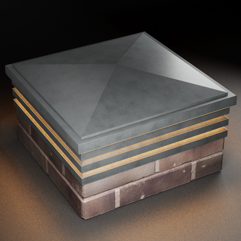 Колпак Zking Бона ХайТек Серый на столб 2х2 кирпича (513х513мм) с подсветкой в Михайловске фото