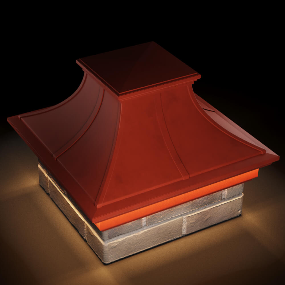 Колпак Zking Монблан Премиум Красный на столб 1.5х1.5 кирпича (385х385мм) с подсветкой в Михайловске фото