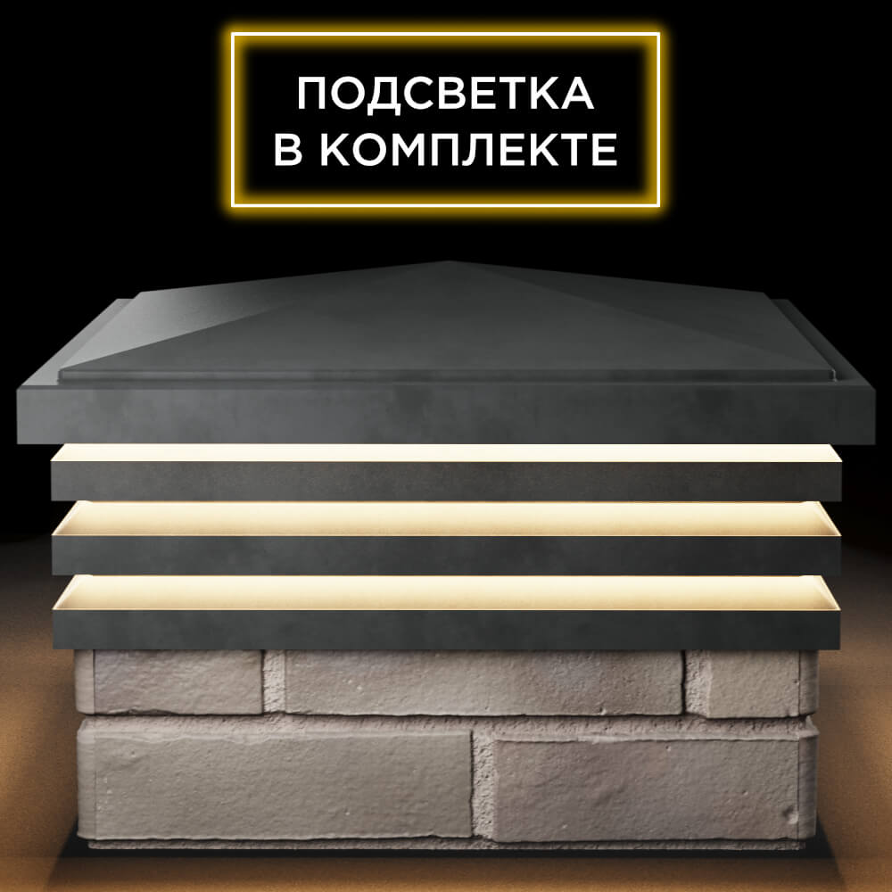 Колпак Zking Бона ХайТек Серый на столб 1.5х1.5 кирпича (385х385мм) с подсветкой Михайловск фото