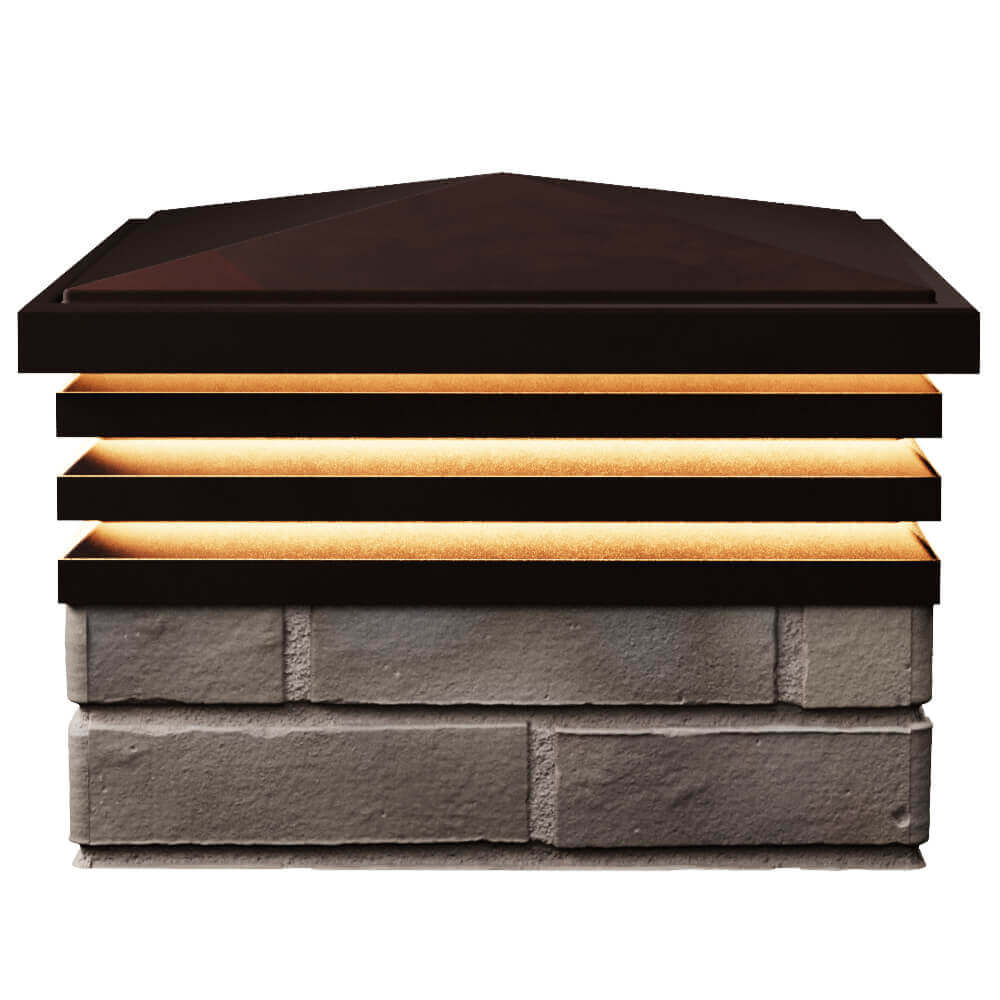 Колпак Zking Бона ХайТек Коричневый на столб 1.5х1.5 кирпича (385х385мм) с подсветкой в Михайловске фото